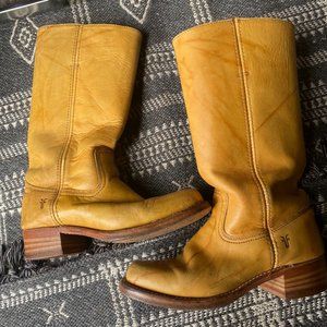 Frye Campus Vintage Leather Boots, Size 10, Yellow